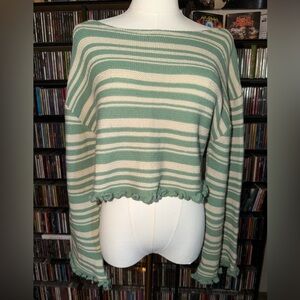 Nasty Gal Mint Green and Cream Striped Cottagecore Coquette Cropped Size S